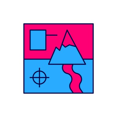 Filled outline Folded map icon isolated on white background.  Vector