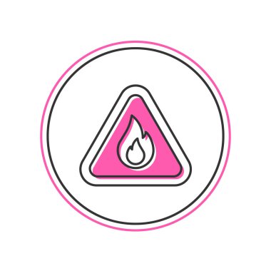 Filled outline Fire flame in triangle icon isolated on white background. Warning sign of flammable product.  Vector