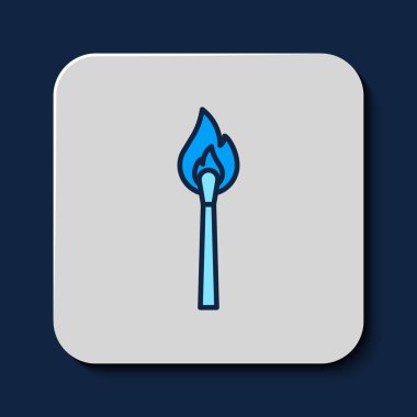 Filled outline Burning match with fire icon isolated on blue background. Match with fire. Matches sign.  Vector