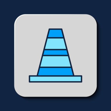 Filled outline Traffic cone icon isolated on blue background.  Vector