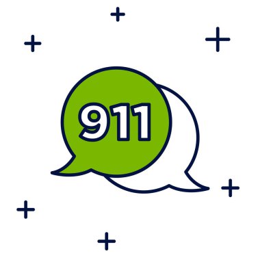 Beyaz arka planda izole edilmiş 911 ikonuyla dolu bir telefon hattı. Polis, ambulans, itfaiye, çağrı, telefon. Vektör