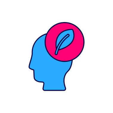 Filled outline Human head with leaf inside icon isolated on white background.  Vector