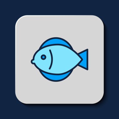 Doldurulmuş ana hatlı Balık simgesi mavi arkaplanda izole edildi. Vektör