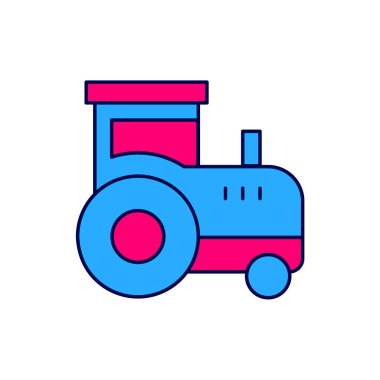 Doldurulmuş ana hatlı traktör simgesi beyaz arkaplanda izole edildi. Vektör