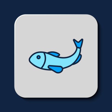 Filled outline Dried fish icon isolated on blue background.  Vector