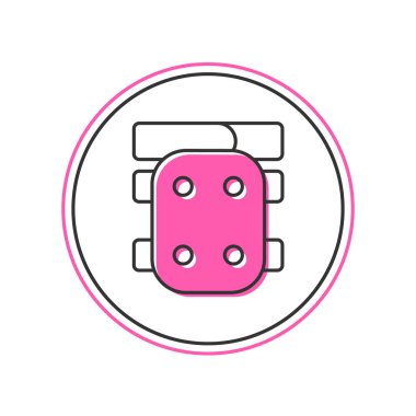 Doldurulmuş dizlik simgesi beyaz arkaplanda izole edildi. Olağanüstü bir spor. Kaykay, bisiklet, paten kayma koruyucu giysi. Vektör