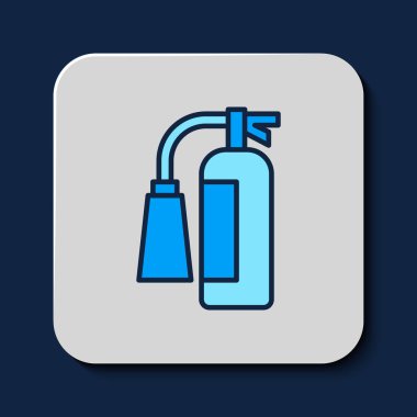 Filled outline Fire extinguisher icon isolated on blue background.  Vector