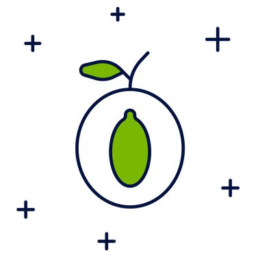 Beyaz arkaplanda izole edilmiş ana hatlı erik meyvesi simgesi. Vektör