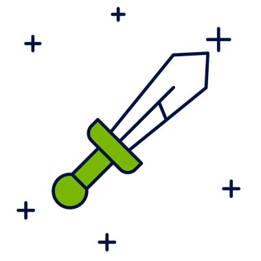 Ortaçağ kılıç simgesi beyaz arka planda izole edildi. Ortaçağ silahı. Vektör