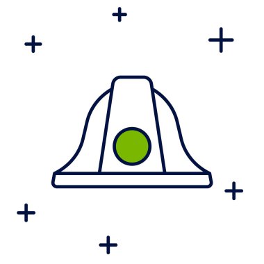 Ana hatlarıyla doldurulmuş itfaiyeci kaskı ya da beyaz arka planda izole edilmiş itfaiyeci şapkası ikonu. Vektör