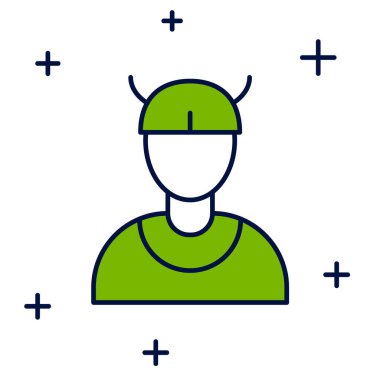 Beyaz arka planda izole edilmiş ana hatlı Viking baş simgesi. Vektör