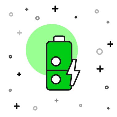 Doldurulmuş Batarya şarj seviyesi göstergesi simgesi beyaz arkaplanda izole edildi. Vektör