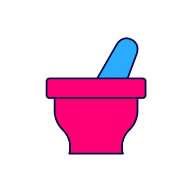 Doldurulmuş havan ve tokmak simgesi beyaz arkaplanda izole edildi. Vektör