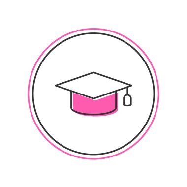 Doldurulmuş özet kapak simgesi beyaz arkaplanda izole edildi. Tassel ikonlu mezuniyet şapkası. Vektör