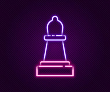 Parlayan neon çizgisi satranç simgesi siyah arkaplanda izole edildi. İş stratejisi. Oyun, yönetim, finans. Renkli taslak konsepti. Vektör