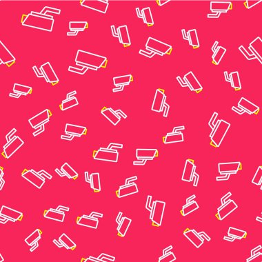 Güvenlik kamerası simgesi kırmızı arkaplanda izole edilmiş. Vektör