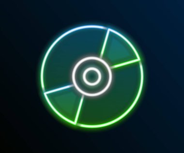 Parlayan neon çizgisi Vinil disk simgesi siyah arkaplanda izole edildi. Renkli taslak konsepti. Vektör