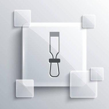 Grey Chisel tool for wood icon isolated on grey background. Square glass panels. Vector