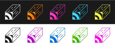 Tahta kiriş simgesini siyah beyaz arkaplanda izole et. Kereste kalası. Vektör