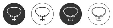Black Necklace with gem icon isolated on white background. Circle button. Vector