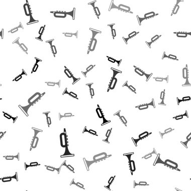 Black Trumpet icon isolated seamless pattern on white background. Musical instrument.  Vector