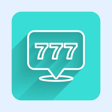 Şanslı yedili büyük ikramiye ikonu uzun gölgeli beyaz çizgi kumar makinesi. Yeşil kare düğmesi. Vektör.