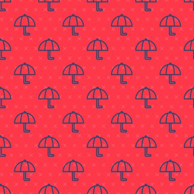 Mavi çizgi Umbrella simgesi kırmızı arkaplanda pürüzsüz desen izole etti. Sigorta konsepti. Su geçirmez ikon. Koruma, güvenlik, güvenlik kavramı. Vektör.