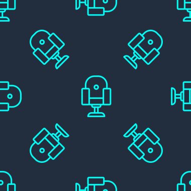 Yeşil çizgi yönetmeni film koltuğu ikonu mavi arkaplandaki kusursuz deseni izole etti. Film endüstrisi. Vektör