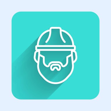 White line Bearded lumberjack man icon isolated with long shadow background. Green square button. Vector