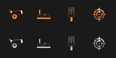 Set Cannon, Bumper car, Ice cream and Target sport icon. Vector