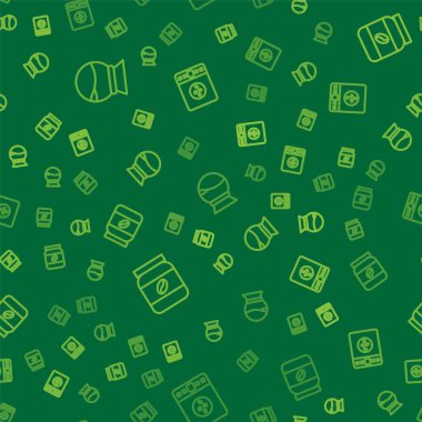 Set line Pour over coffee maker, Coffee jar bottle and Electronic scales on seamless pattern. Vector