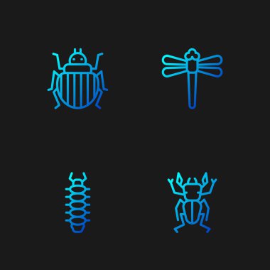 Set line Beetle deer, Centipede, Colorado beetle and Dragonfly. Gradient color icons. Vector