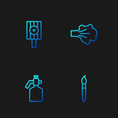 Set line Paint brush, spray gun, Spray can nozzle cap and . Gradient color icons. Vector