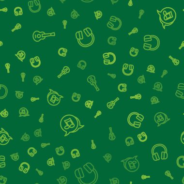 Set line Guitar, Music note, tone and Headphones on seamless pattern. Vector