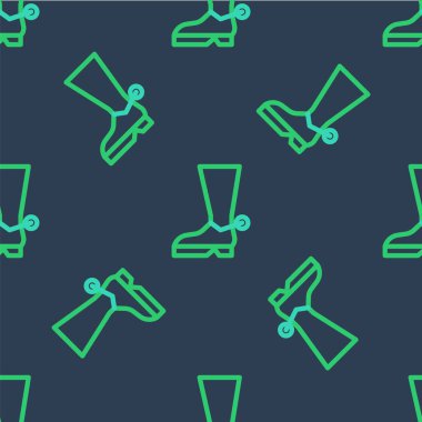 Line Cowboy boot icon isolated seamless pattern on blue background.  Vector