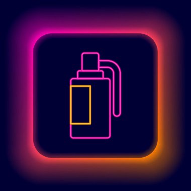 Parlayan neon hattı El bombası ikonu siyah arka planda izole edildi. Bomba patlaması. Renkli taslak konsepti. Vektör