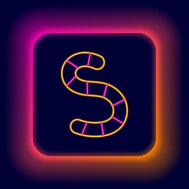 Parlayan neon hattı solucan simgesi siyah arkaplanda izole edildi. Balık oltası. Renkli taslak konsepti. Vektör