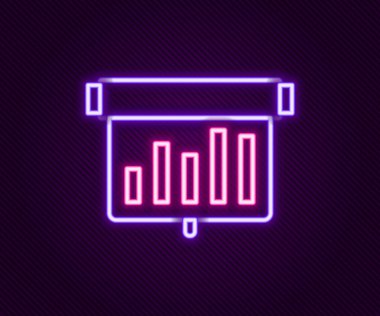Grafik çizelgesi simgesi siyah arkaplanda izole edilmiş parlak neon çizgi tahtası. Metin dosya simgesini rapor et. Muhasebe tabelası. Denetim, analiz, planlama. Renkli taslak konsepti. Vektör