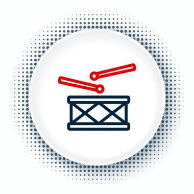 Beyaz arkaplanda baget çubuğu simgesi olan Line Drum. Müzik işareti. Müzik aleti sembolü. Renkli taslak konsepti. Vektör