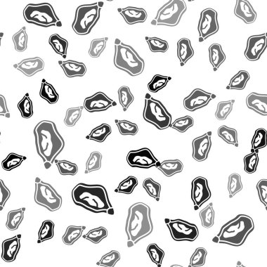 Siyah midye simgesi beyaz arkaplanda izole edilmiş kusursuz desen. Taze deniz ürünleri. Vektör.