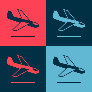 Pop art Plane landing icon isolated on color background. Airplane transport symbol.  Vector