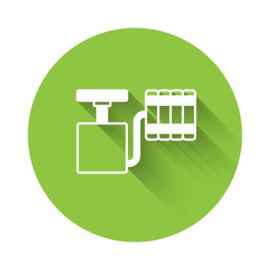 White Handle detonator for dynamite icon isolated with long shadow background. Green circle button. Vector