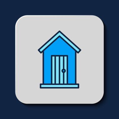 Filled outline Farm house icon isolated on blue background.  Vector