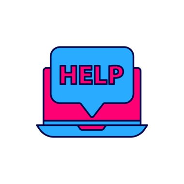 Filled outline Laptop and help icon isolated on white background. Adjusting, service, setting, maintenance, repair, fixing.  Vector