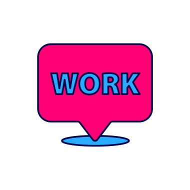 Filled outline Location with text work icon isolated on white background.  Vector