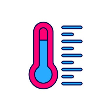 Meteoroloji termometresi doldurulmuş beyaz arkaplanda izole edilmiş ikon. Termometre termometresi sıcak ya da soğuk hava gösteriyor. Vektör