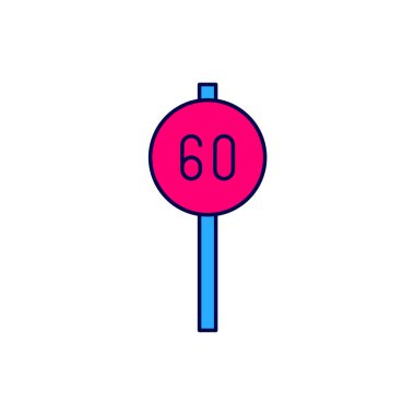 Filled outline Speed limit traffic sign 60 km icon isolated on white background.  Vector