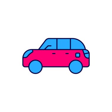 Hatchback ana hatları doldurulmuş araç simgesi beyaz arkaplanda izole edildi. Vektör