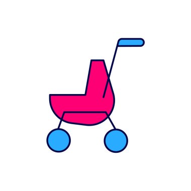 Doldurulmuş bebek arabası simgesi beyaz arkaplanda izole edildi. Bebek arabası, at arabası, bebek arabası, bebek arabası, tekerlek. Vektör