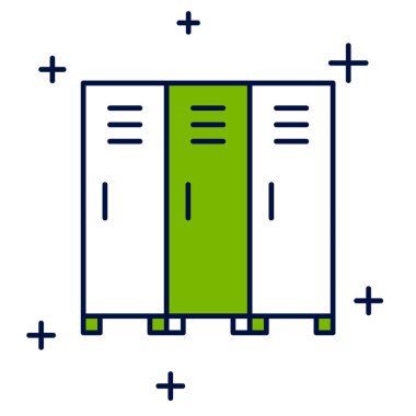Ana hatlı dolap ya da hokey, futbol, basketbol takımı ya da beyaz arka planda izole edilmiş işçi ikonu için soyunma odası. Vektör.